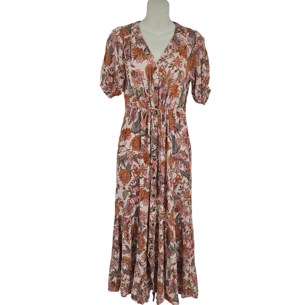 Knox Rose Floral Maxi Dress Women XS Pink Boho Button Front Cottagecore Pockets